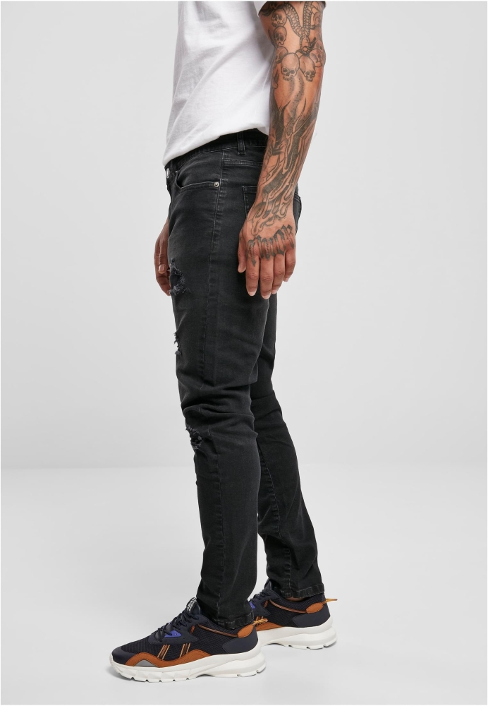 Blugi Heavy Destroyed Slim Fit realblk washed Urban Classics albastru