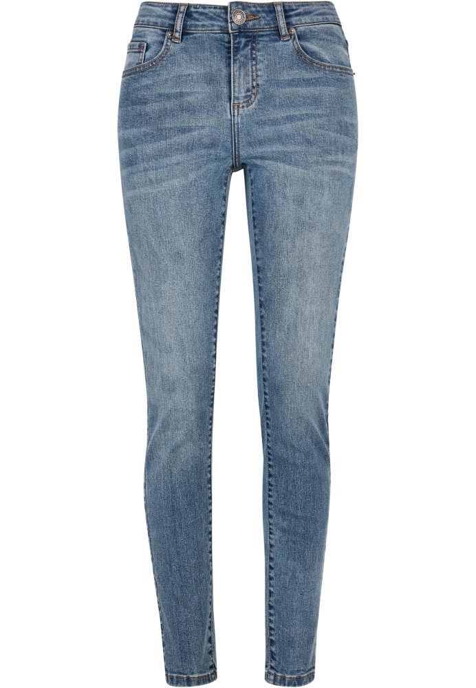 Blugi Mid Waist Skinny pentru Femei washed Urban Classics albastru