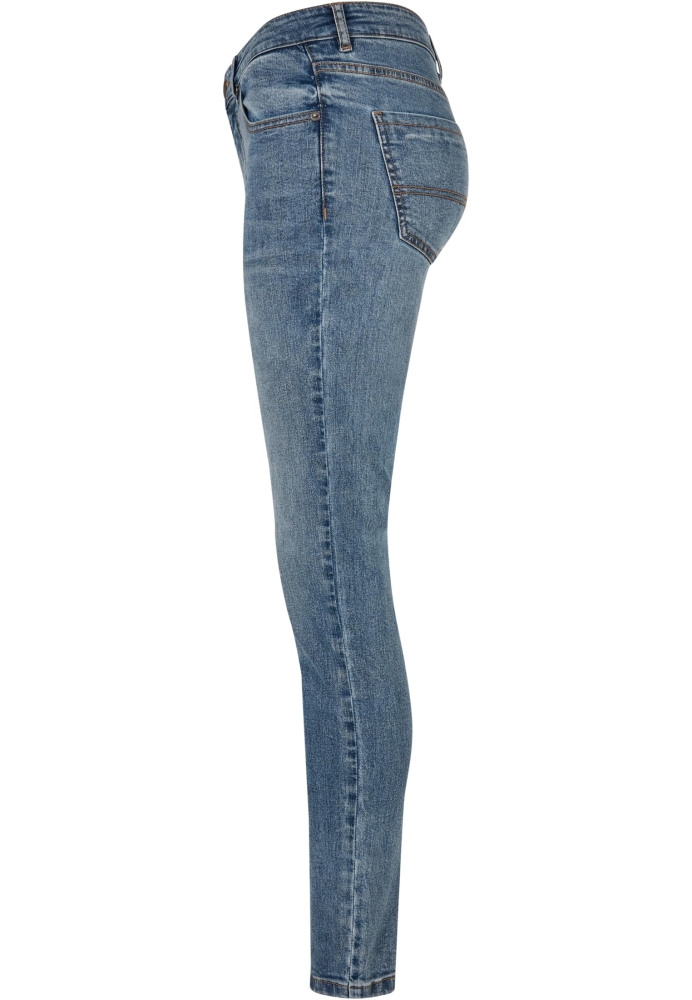 Blugi Mid Waist Skinny pentru Femei washed Urban Classics albastru