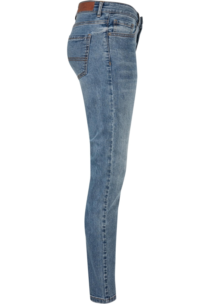 Blugi Mid Waist Skinny pentru Femei washed Urban Classics albastru