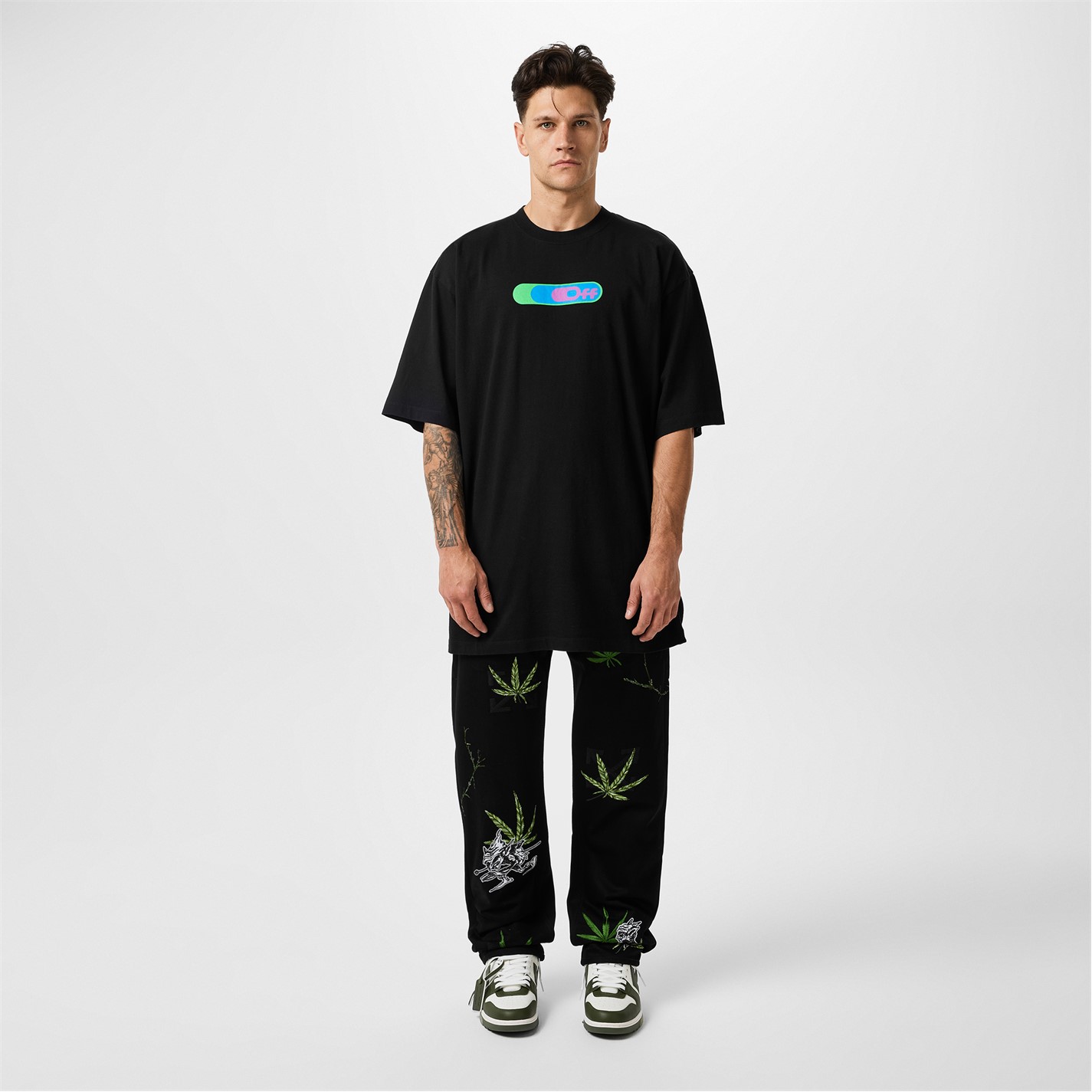 Blugi OFF alb Off Skate Fit pentru barbati negru verde