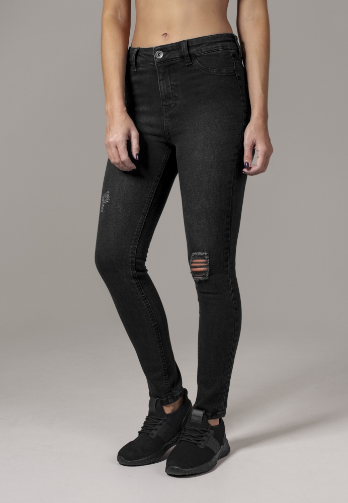 Blugi urban cu talie inalta Skinny pentru Femei negru washed Urban Classics