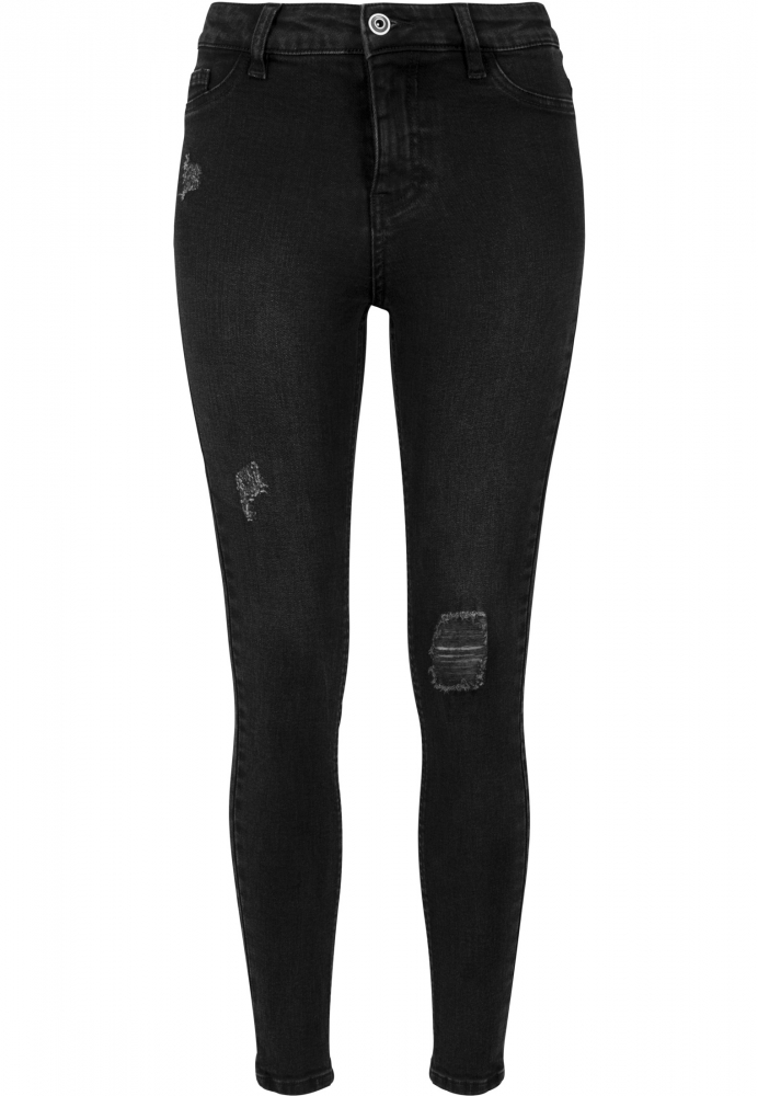 Blugi urban cu talie inalta Skinny pentru Femei negru washed Urban Classics