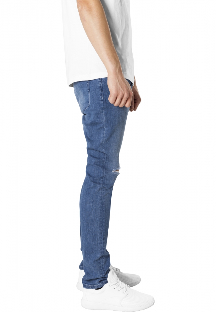 Blugi urban Slim Fit cu taieturi la genunchi albastru washed Urban Classics