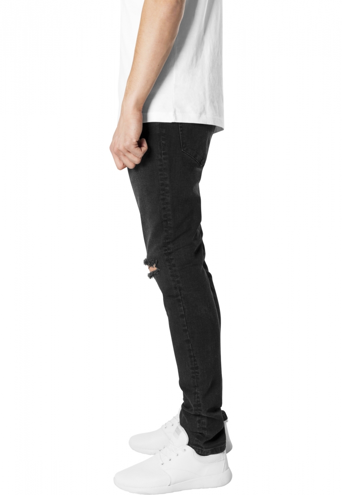 Blugi urban Slim Fit cu taieturi la genunchi negru washed Urban Classics