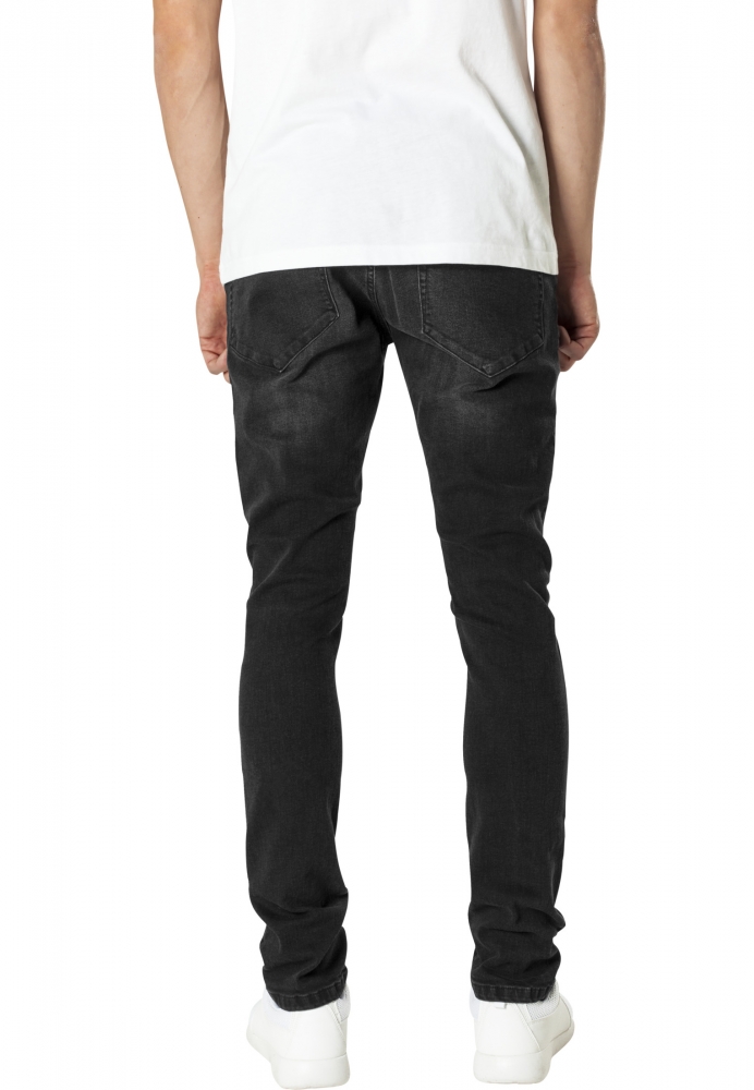 Blugi urban Slim Fit cu taieturi la genunchi negru washed Urban Classics