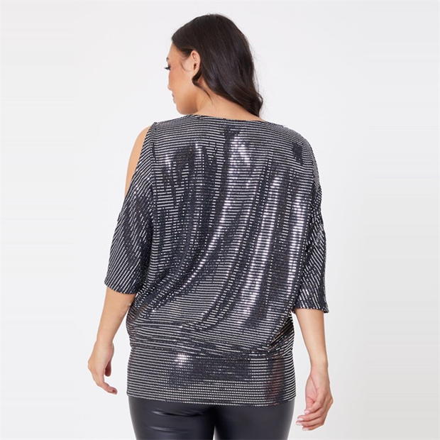 Bluza cu umerii goi Be You Glitter negru argintiu