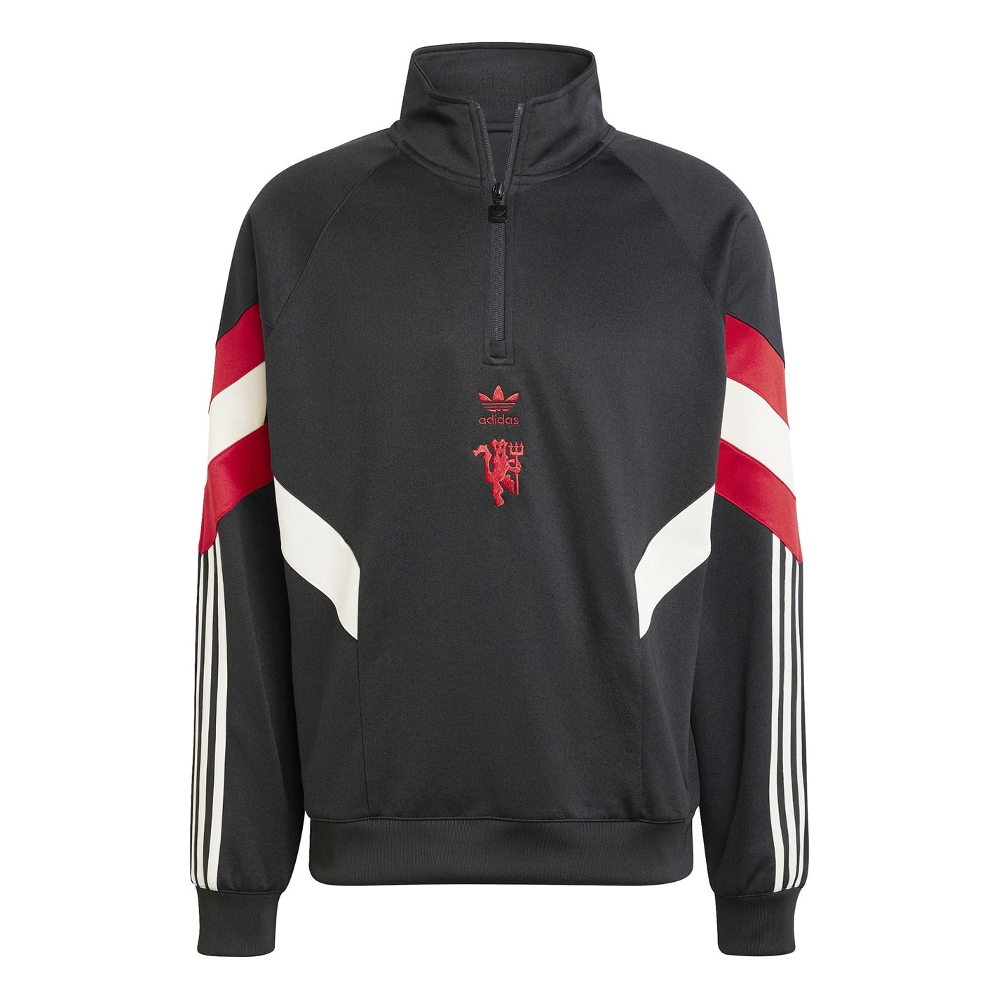 Bluza de trening adidas Manchester United Originals Half-cu fermoar pentru adulti negru rosu