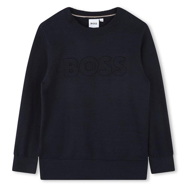 Bluza de trening Boss Embossed Logo tricot Juniors bleumarin