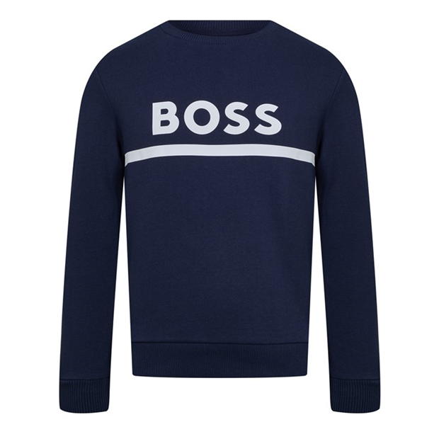 Bluza de trening Boss Logo cu guler rotund pentru baietei bleumarin