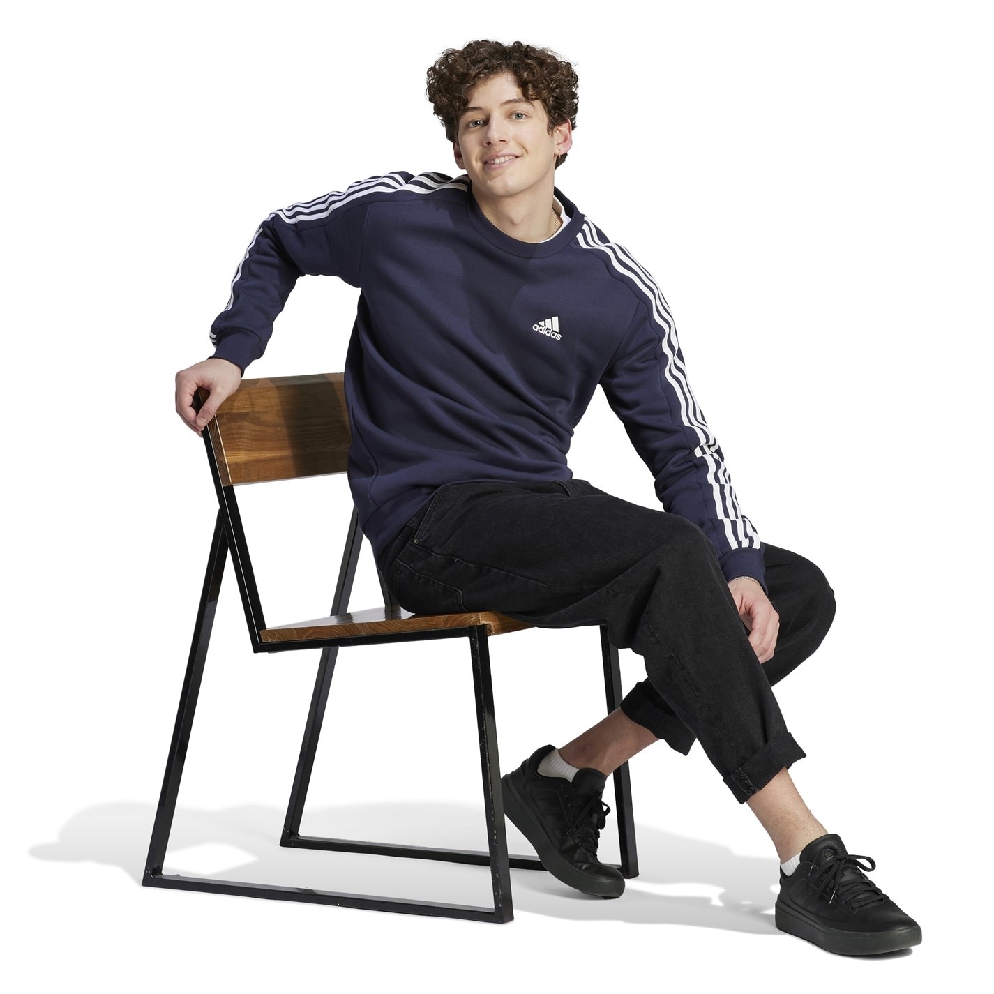 Bluza de trening Pulovere adidas Crew 3-Stripes pentru Barbati bleumarin alb