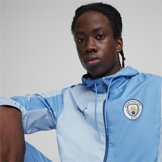 Jacheta Puma Manchester City Pre-Match Woven pentru adulti albastru argintiu