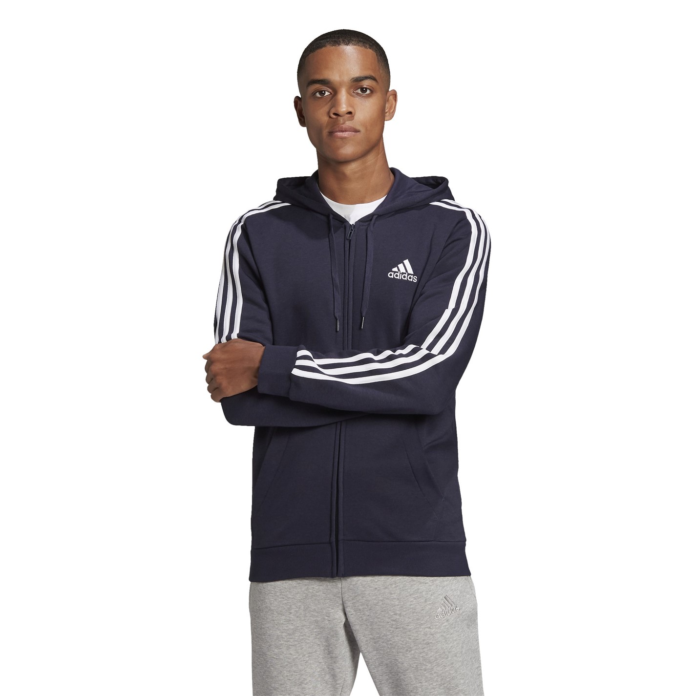 Bluze Hanorac adidas 3-Stripes Full-cu fermoar pentru Barbati bleumarin alb