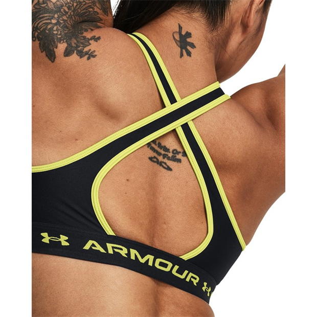 Bustiera in X Under ARMOUR Medium Support pentru femei negru galben