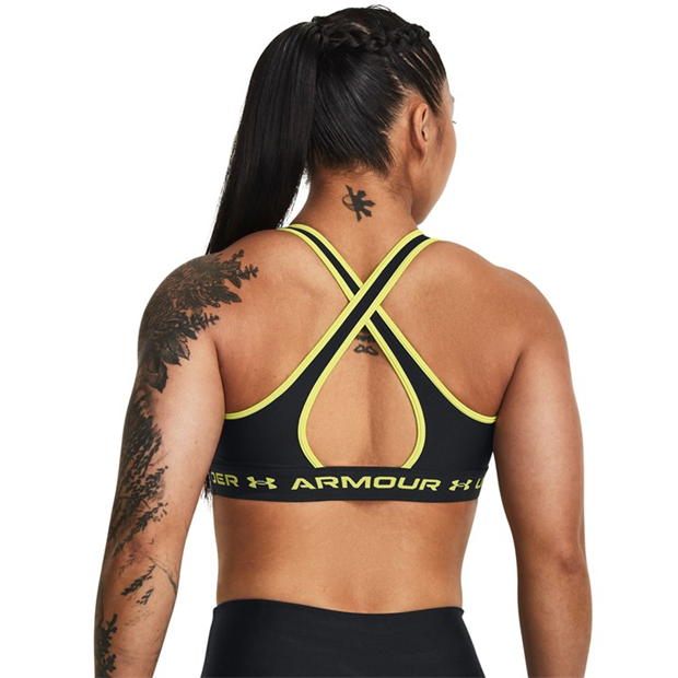 Bustiera in X Under ARMOUR Medium Support pentru femei negru galben