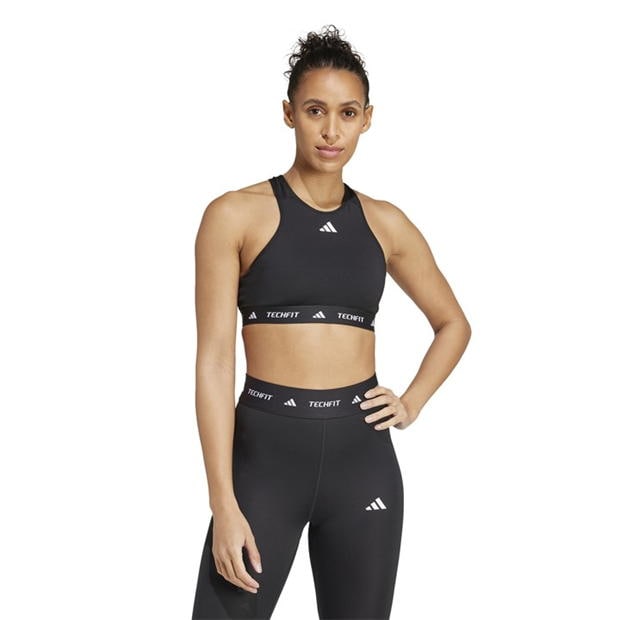 Bustiera sport adidas TECHFIT Medium Support cu guler inalt pentru femei negru