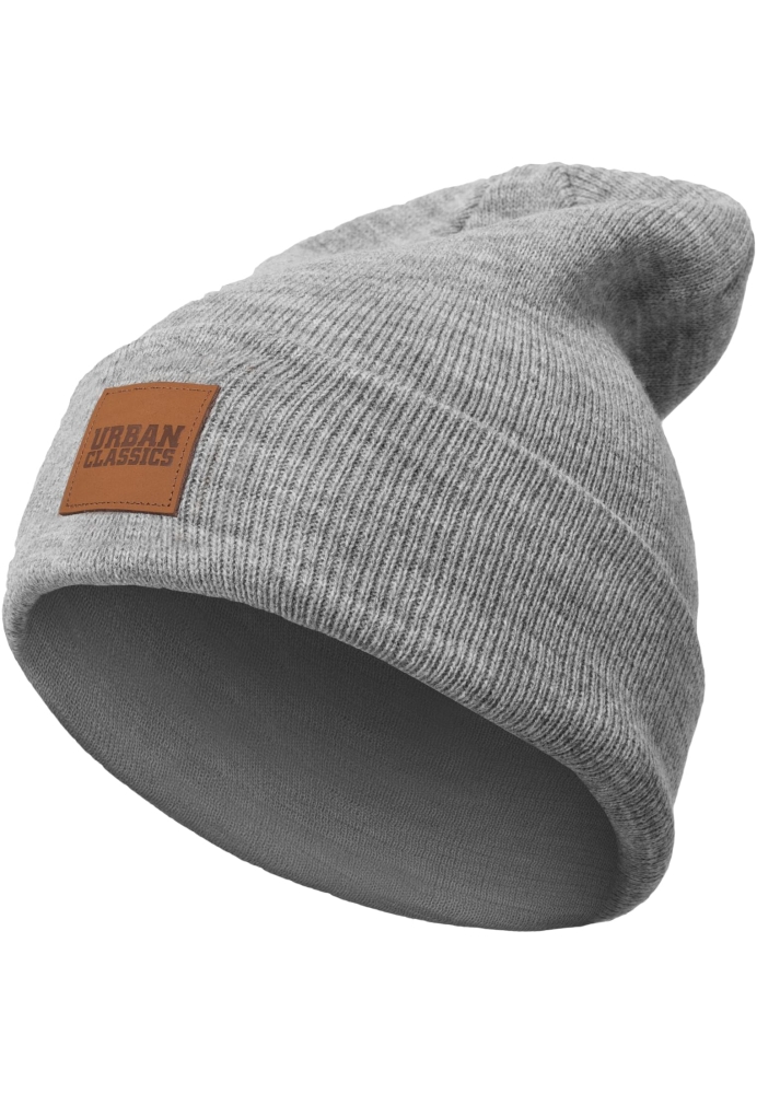 Caciuli beanie cu accesoriu piele gri Urban Classics