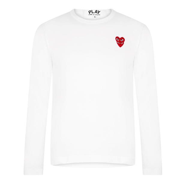 Camasi cu maneca lunga COMME DES GARCONS PLAY Embroidered Hearts alb