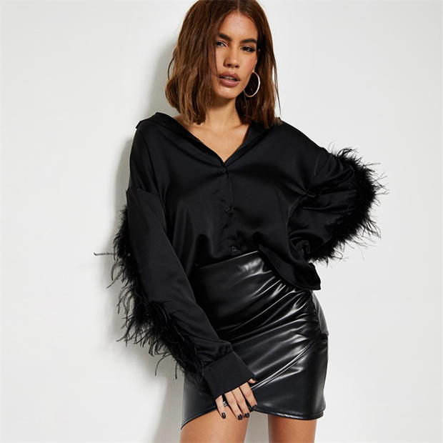 Camasi sport I Saw It First Satin Feather Sleeve negru