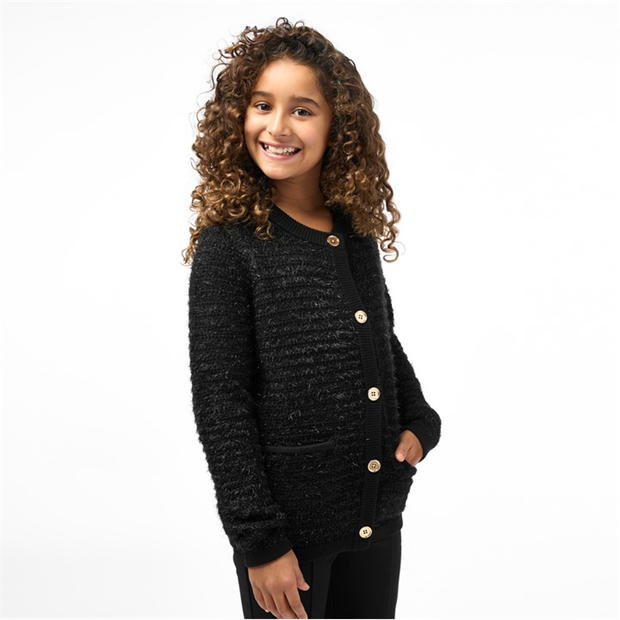 Cardigan Biba Biba Fluffy pentru fetite negru shimmer