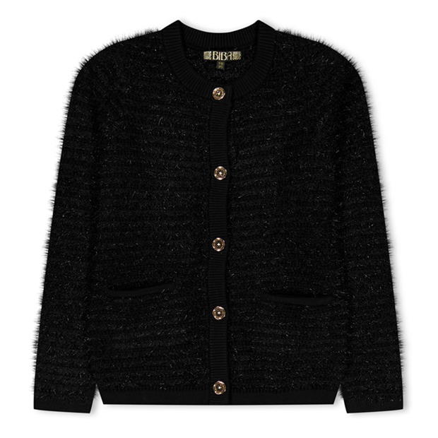 Cardigan Biba Biba Fluffy pentru fetite negru shimmer