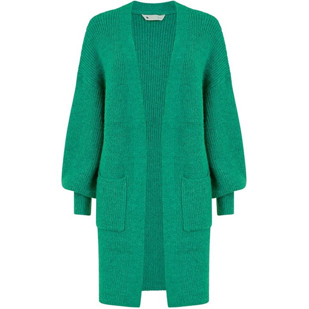 Cardigan lung Yumi Yumi verde tricot cu cu buzunar bright