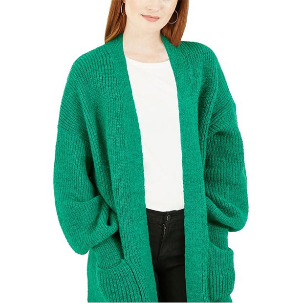 Cardigan lung Yumi Yumi verde tricot cu cu buzunar bright