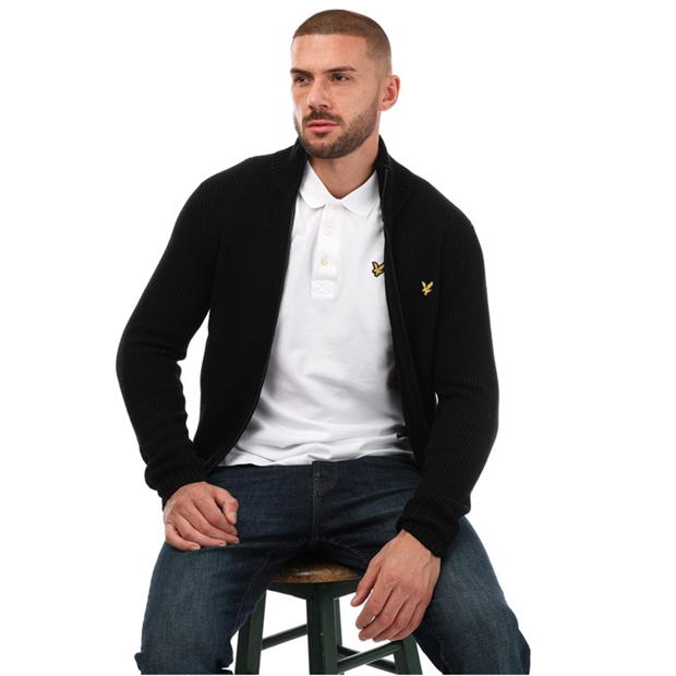 Cardigan Lyle and Scott tricot Rib cu fermoar Through negru