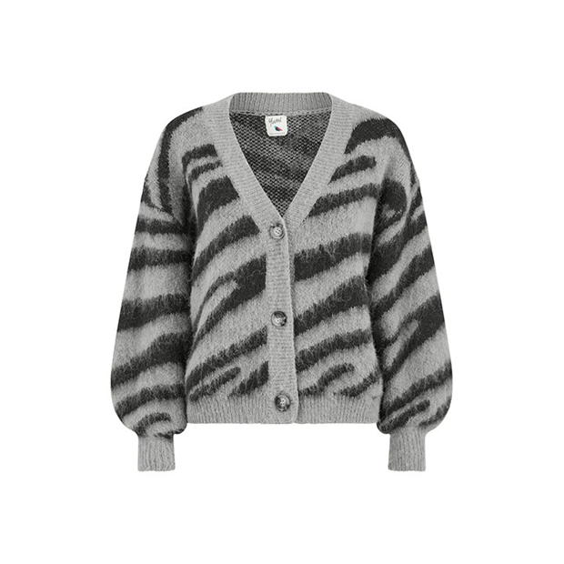 Cardigan Yumi Yumi verde imprimeu zebra Intarsia cu nasturi