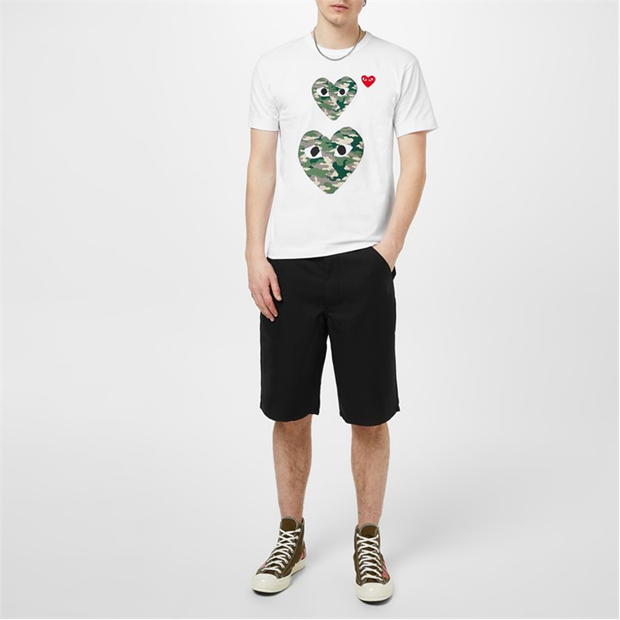 COMME DES GARCONS PLAY Camo Double Heart T- Shirt alb