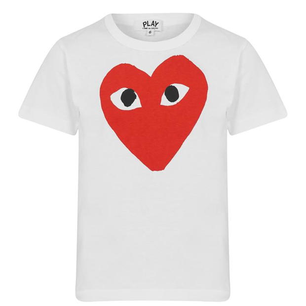 COMME DES GARCONS PLAY Large rosu Peeping Heart Tee pentru copii alb