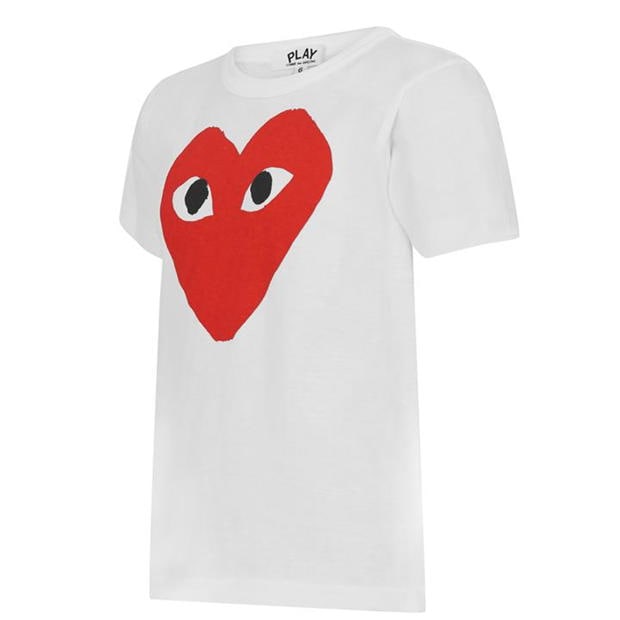 COMME DES GARCONS PLAY Large rosu Peeping Heart Tee pentru copii alb