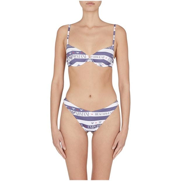 Costum de baie bikini EMPORIO ARMANI Emporio tricot femei albastru riga