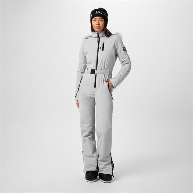 Costum Ski Jack Wills cu gluga pentru femei deschis gri