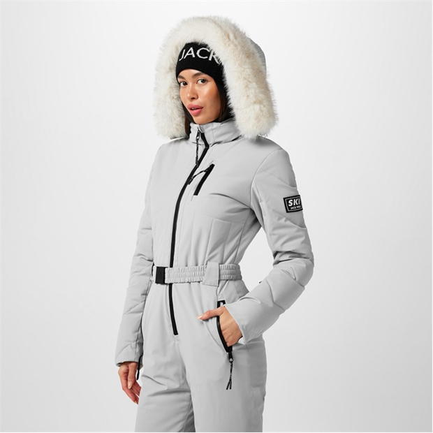 Costum Ski Jack Wills cu gluga pentru femei deschis gri