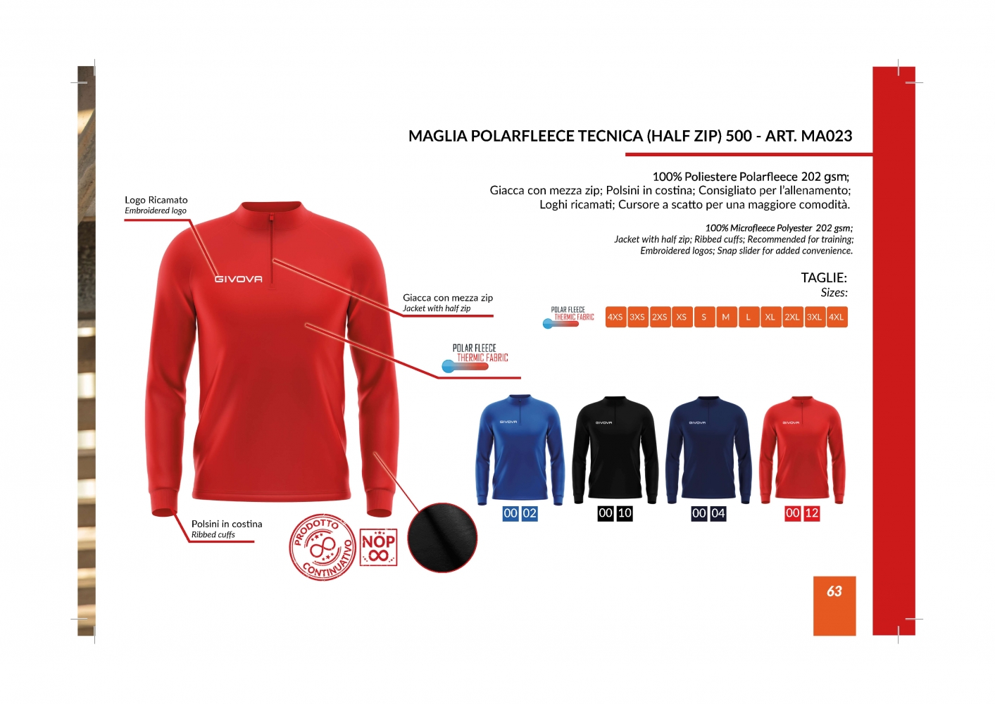 Echipament antrenament MAGLIA POLARFLEECE TECNICA (fermoar) 500 Givova