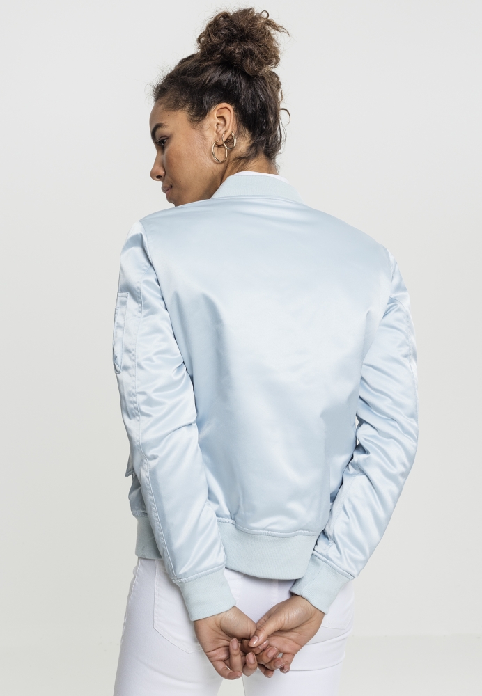 Geaca bomber aspect satin femei albastru deschis Urban Classics