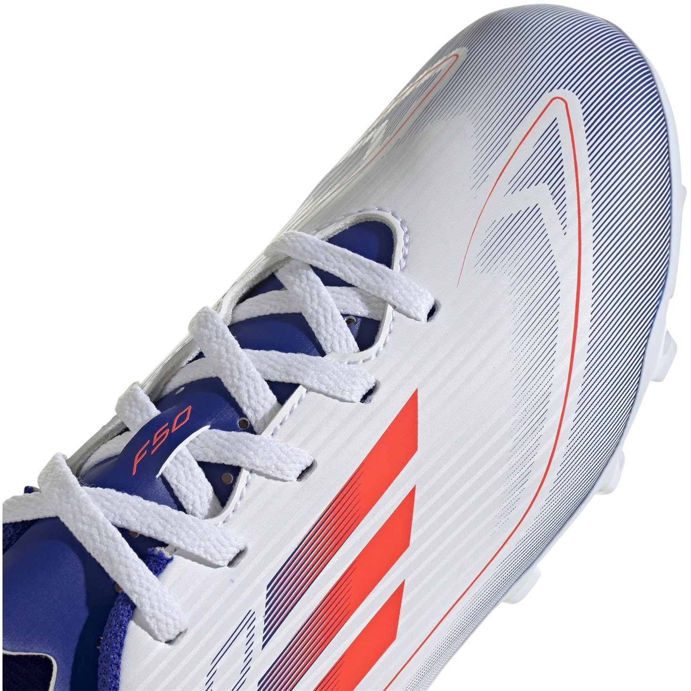 Ghete de fotbal adidas F50 Club Firm Ground pentru Copii alb rosu albastru