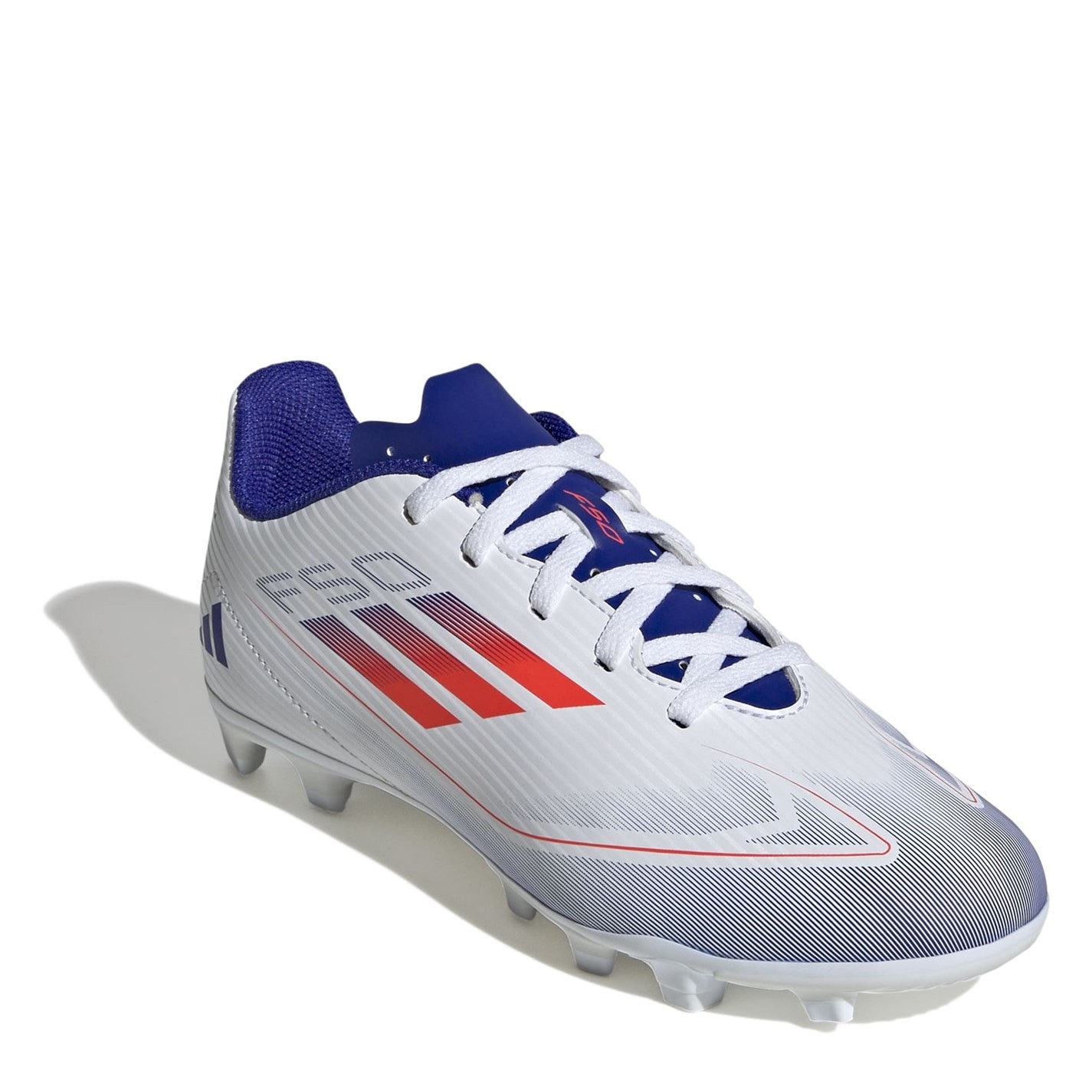 Ghete de fotbal adidas F50 Club Firm Ground pentru copii alb rosu albastru