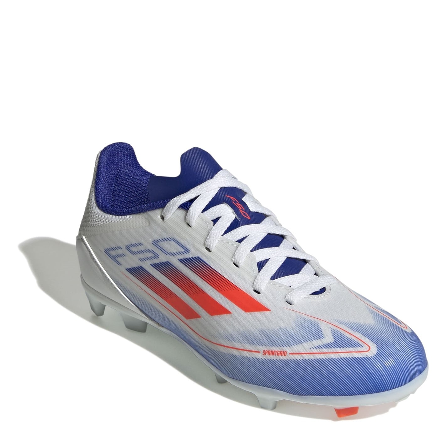 Ghete de fotbal adidas F50 League Firm Ground pentru copii alb rosu albastru