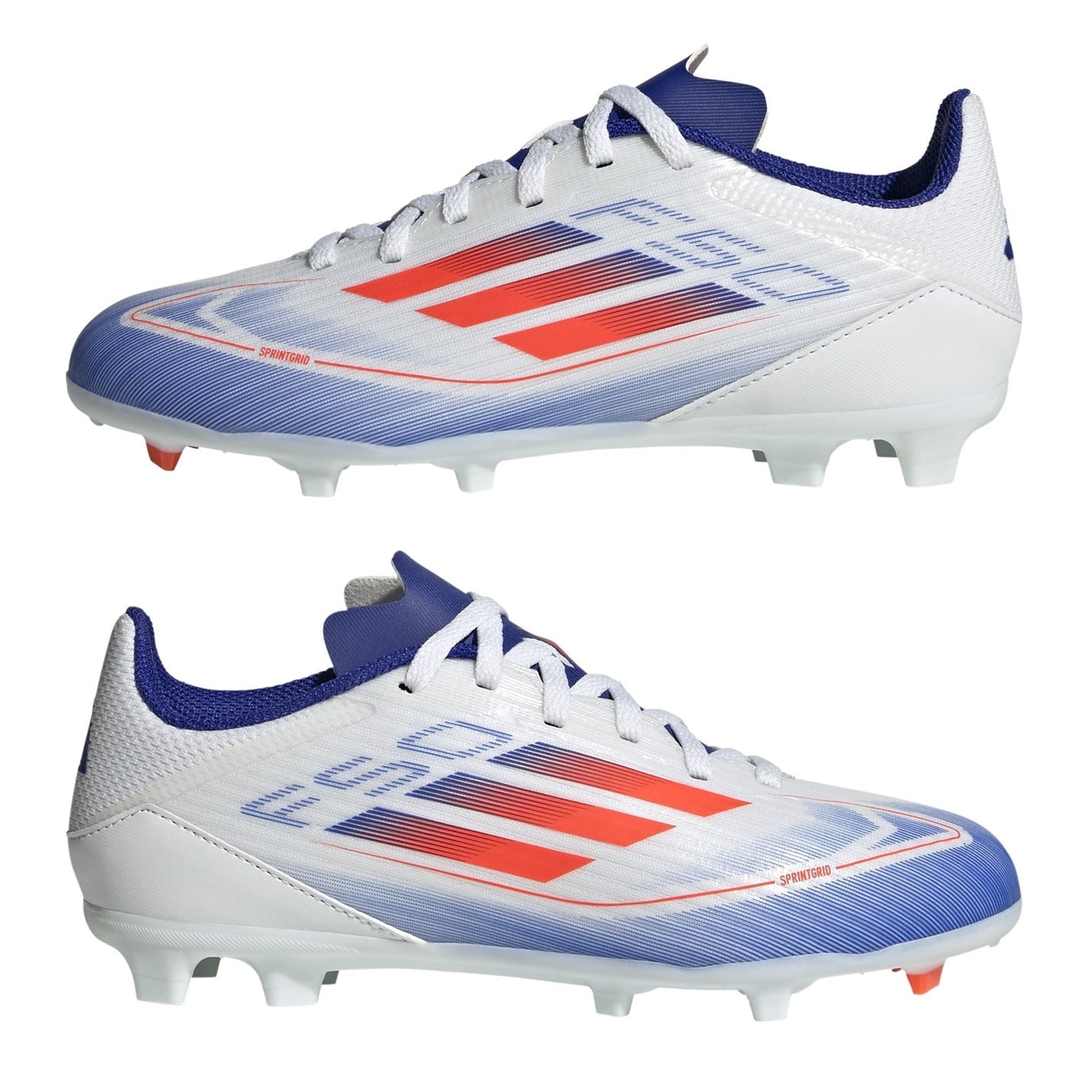 Ghete de fotbal adidas F50 League Firm Ground pentru copii alb rosu albastru