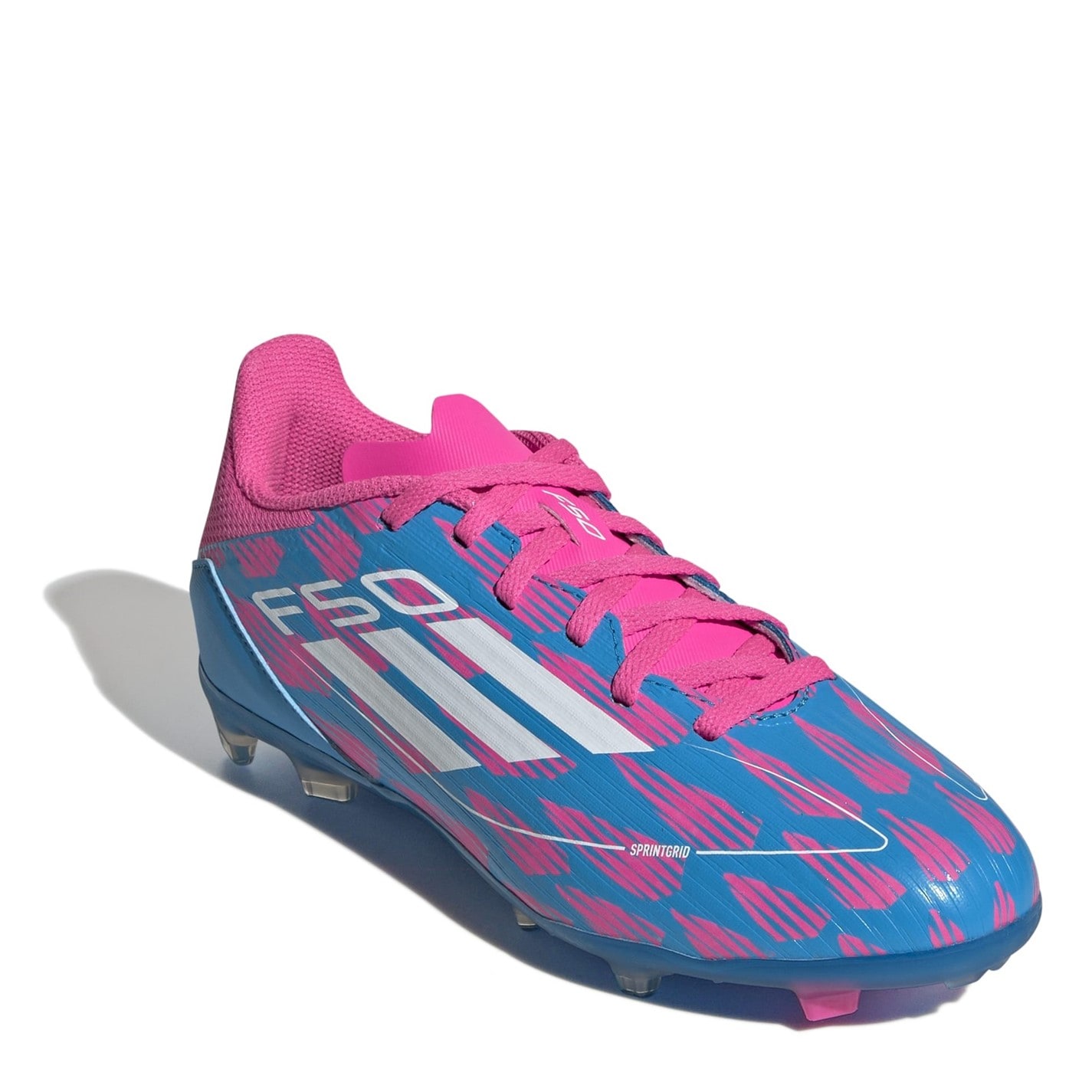 Ghete de fotbal adidas F50 League Firm Ground pentru copii albastru roz