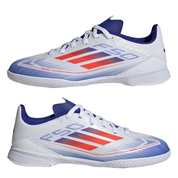 Ghete de fotbal adidas F50 League Indoor pentru copii alb rosu albastru