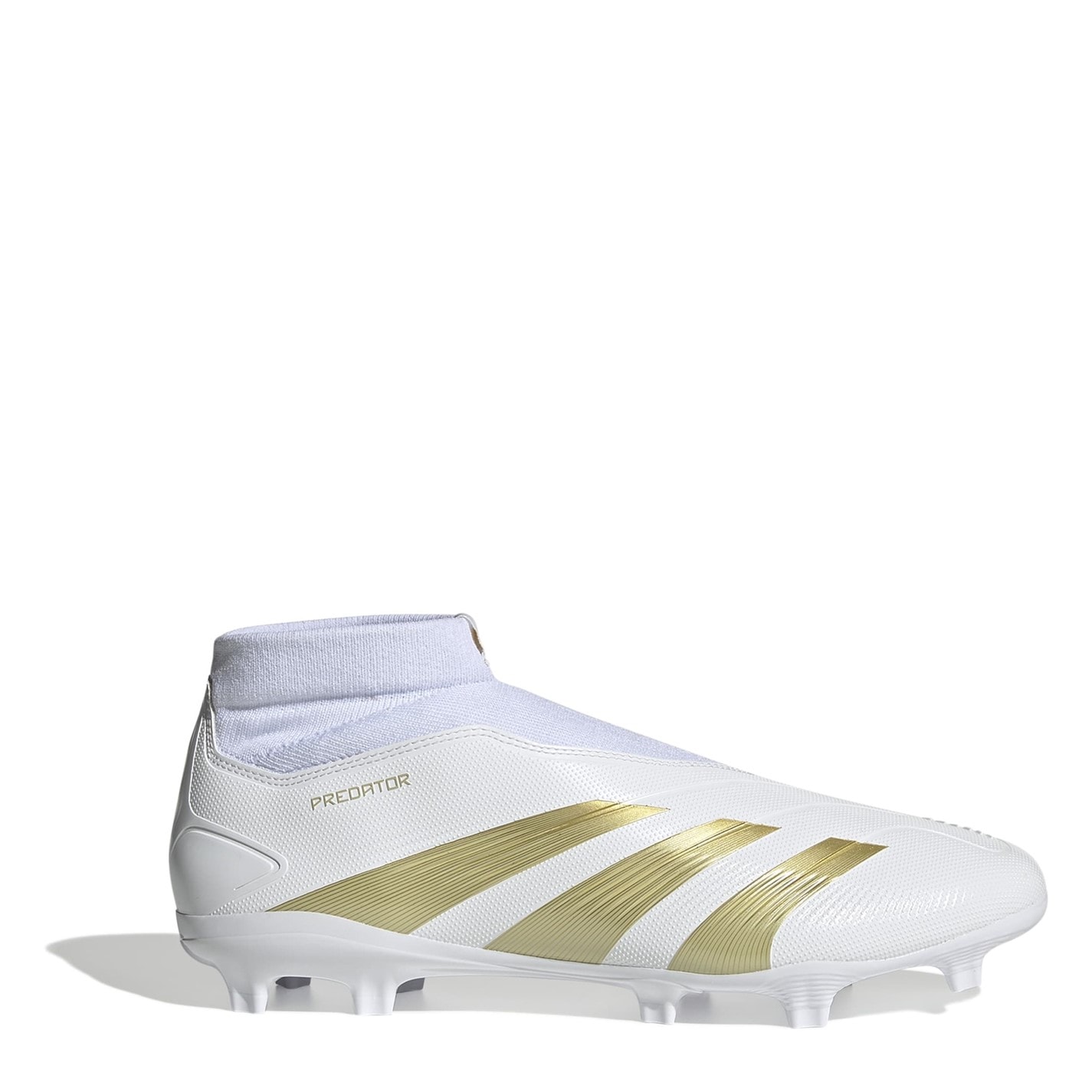 Ghete de fotbal adidas Predator 24 League Laceless Firm Ground alb auriu bge