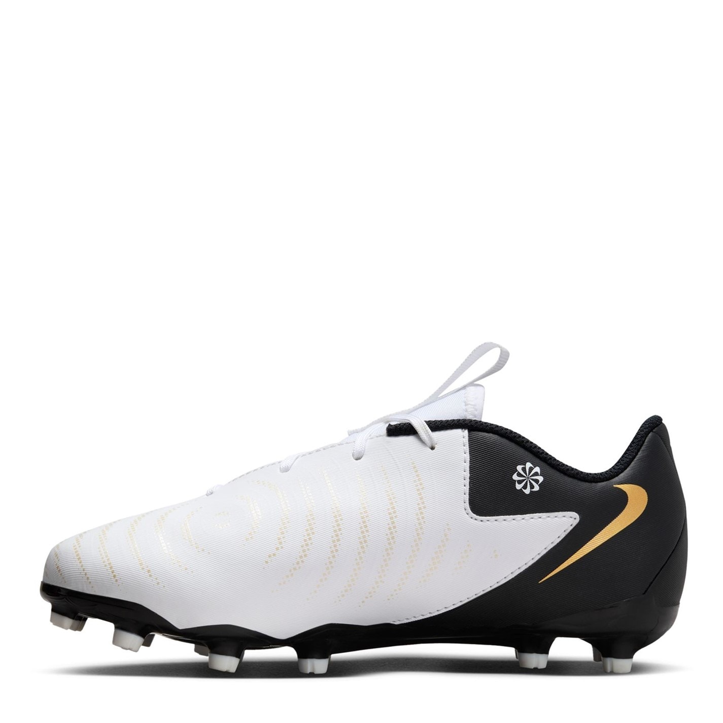 Ghete de fotbal Nike Phantom GX II Academy Firm Ground pentru copii alb negru auriu