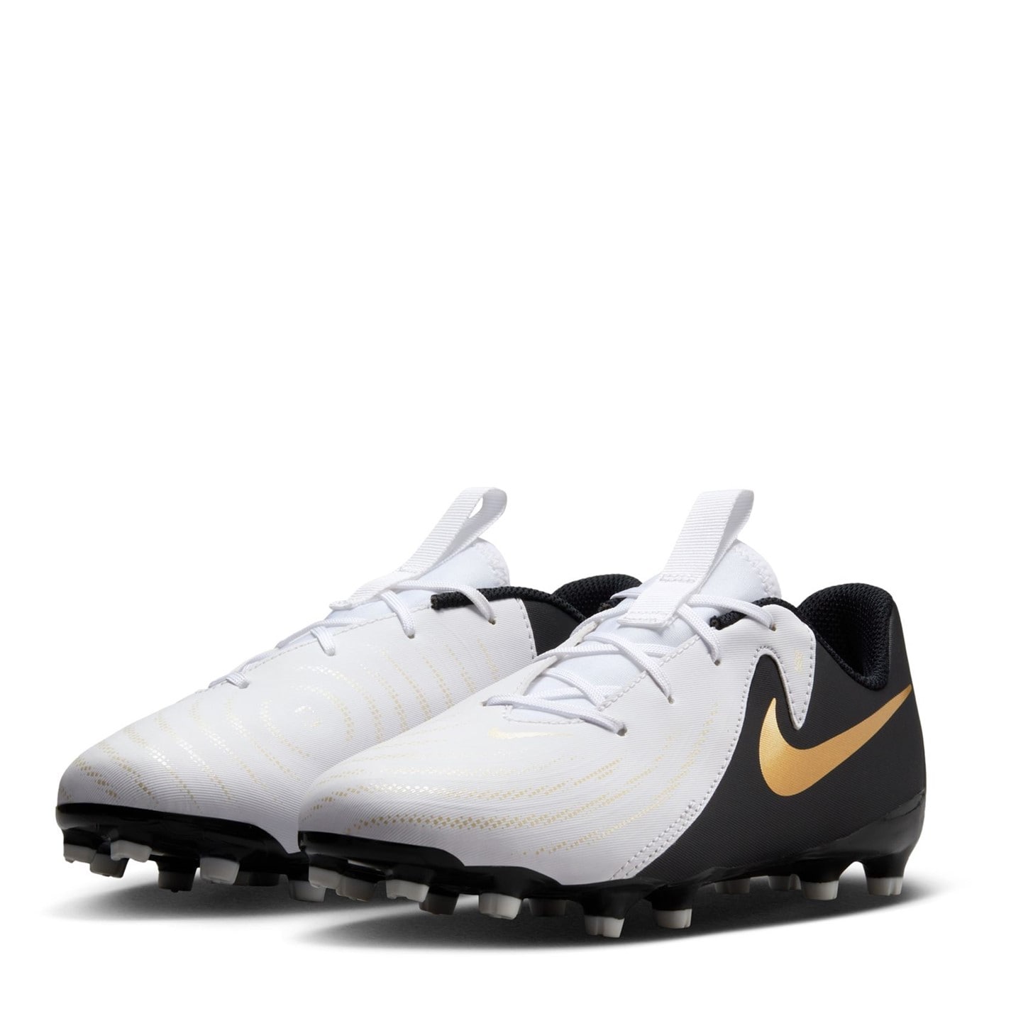 Ghete de fotbal Nike Phantom GX II Academy Firm Ground pentru copii alb negru auriu