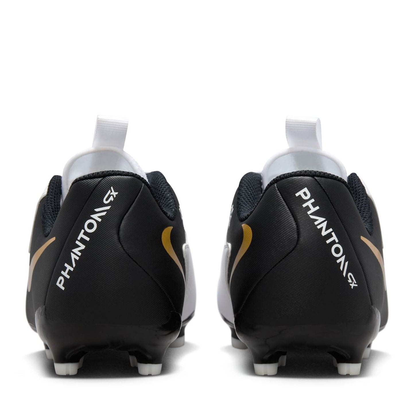 Ghete de fotbal Nike Phantom GX II Academy Firm Ground pentru copii alb negru auriu