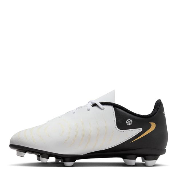 Ghete de fotbal Nike Phantom GX II Club Firm Ground pentru copii alb negru auriu