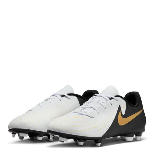 Ghete de fotbal Nike Phantom GX II Club Firm Ground pentru copii alb negru auriu