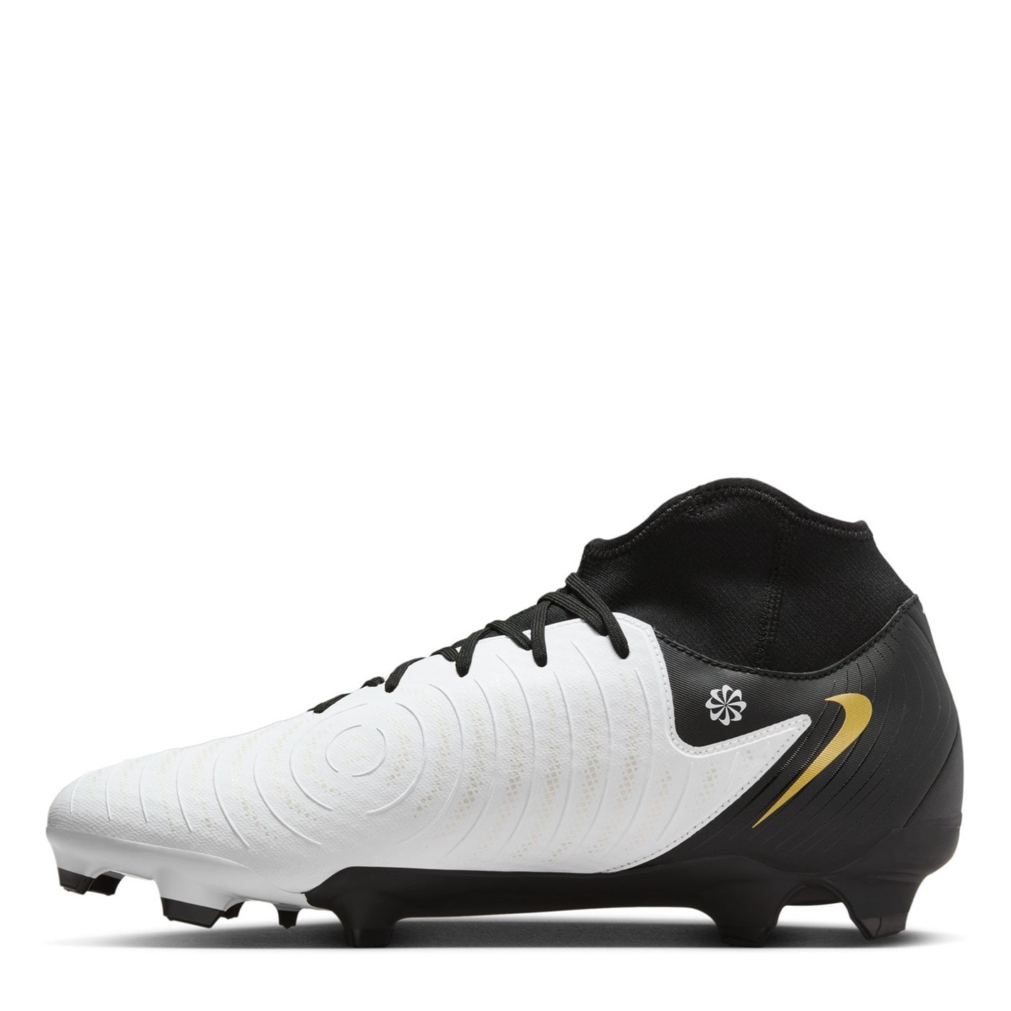 Ghete de fotbal Nike Phantom Luna II Academy Firm Ground alb negru auriu